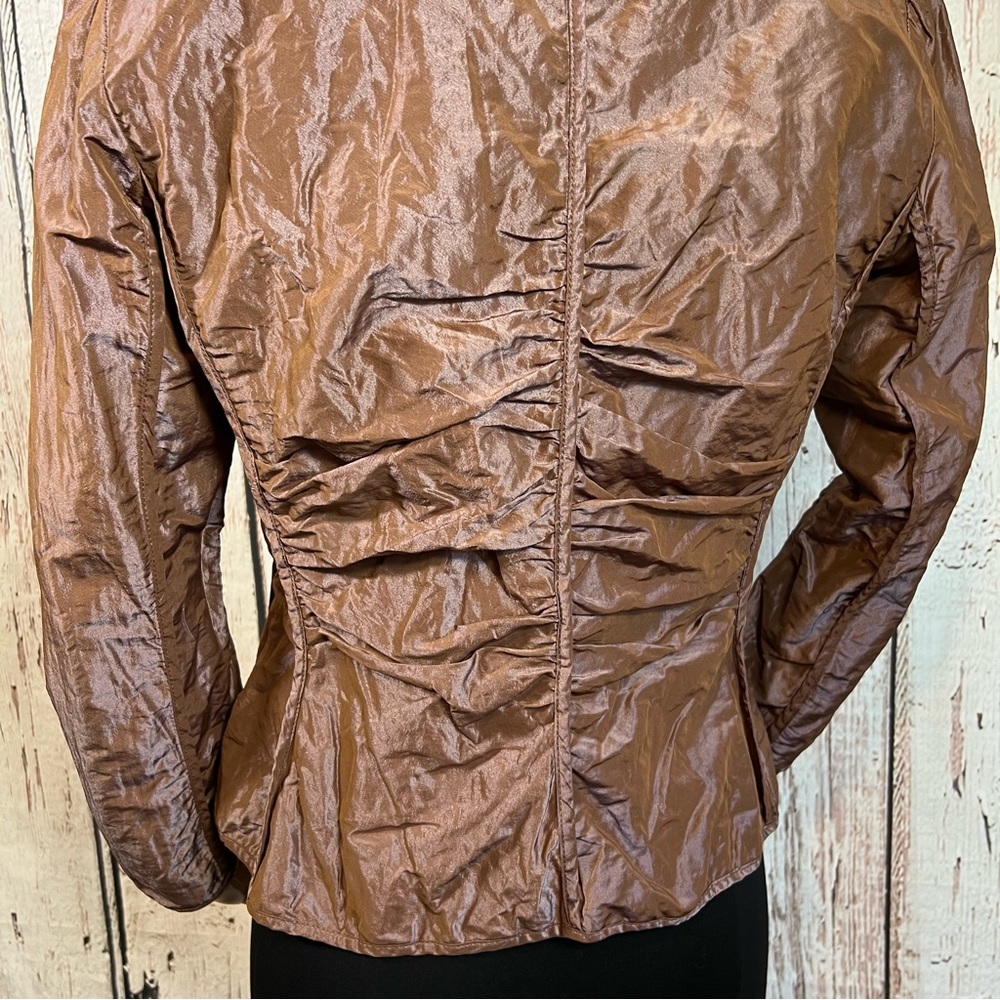 Lida Baday Ruched Metallic Crinkled Puckered Fitted Evening Blazer Jacket SZ 12 - Picture 8 of 16